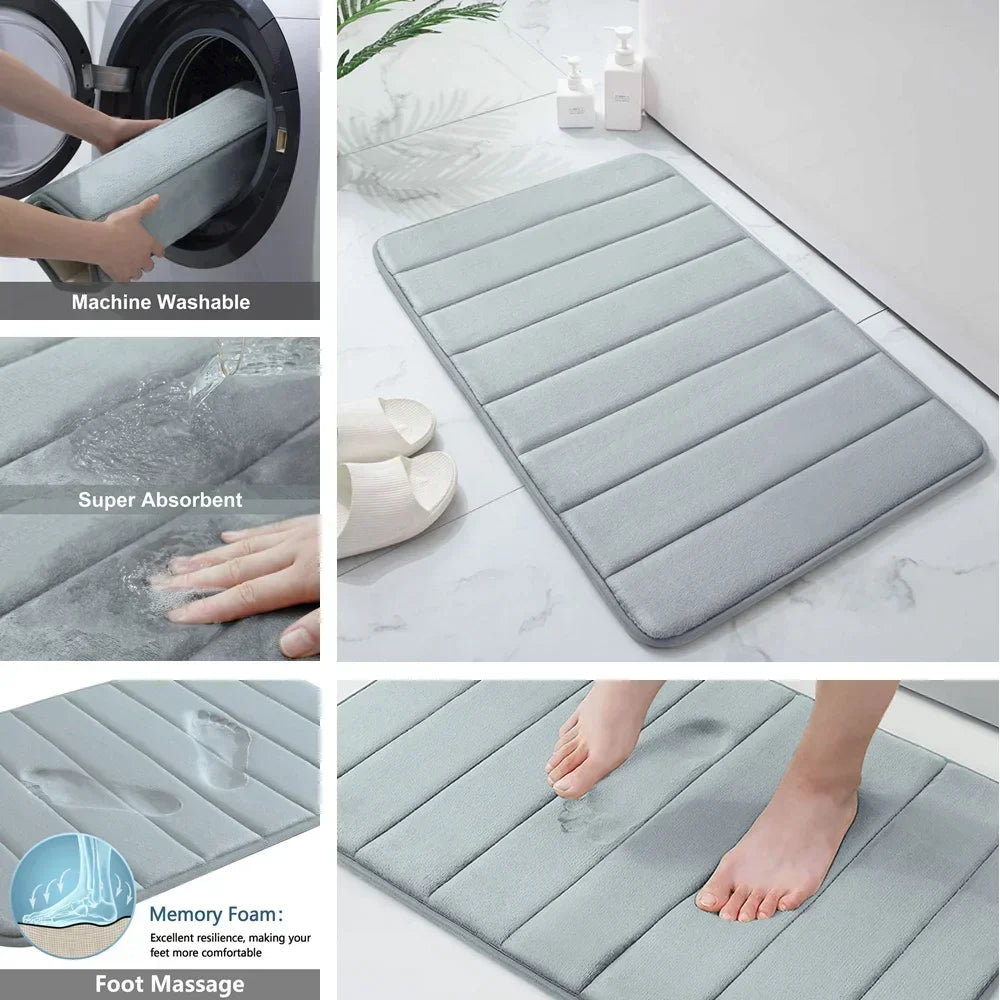 3Pc Set Bath Mats Non-Slip Memory Foam Bathroom Mats, Water Absorption, Dry Fast