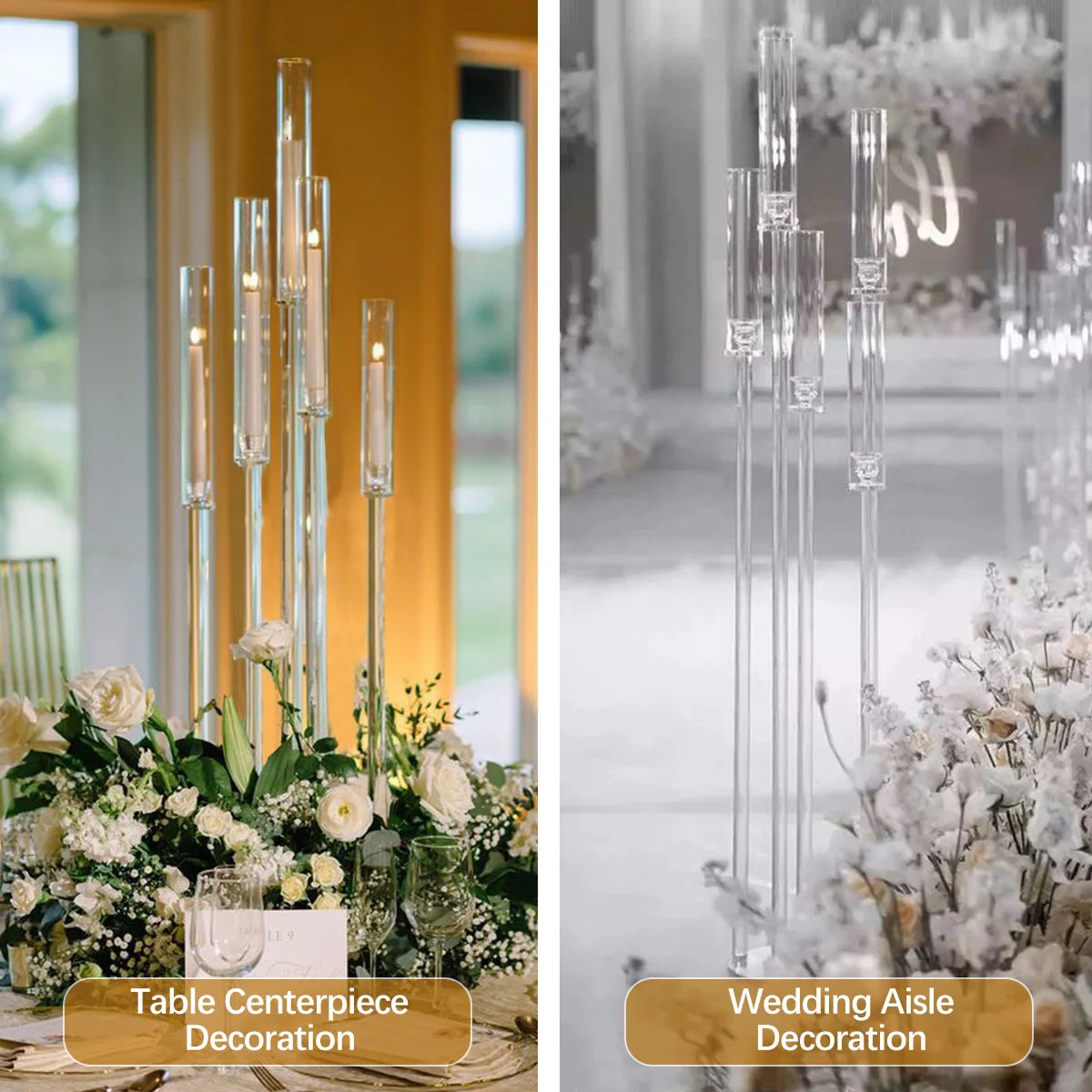 10PCS Acrylic 5 Arm Candelabra Candlestick Holder