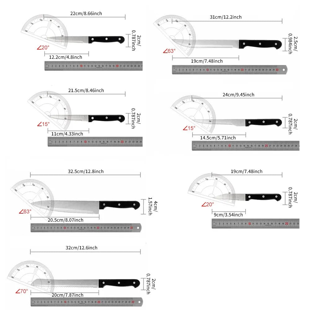 Full 15-Piece Stainless Knife Set with Scissors, Sharpening Rod, Solid Wood Knife Seat