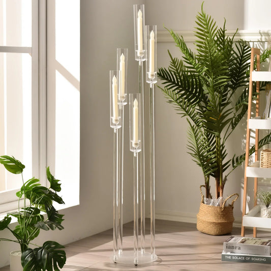 10PCS Acrylic 5 Arm Candelabra Candlestick Holder
