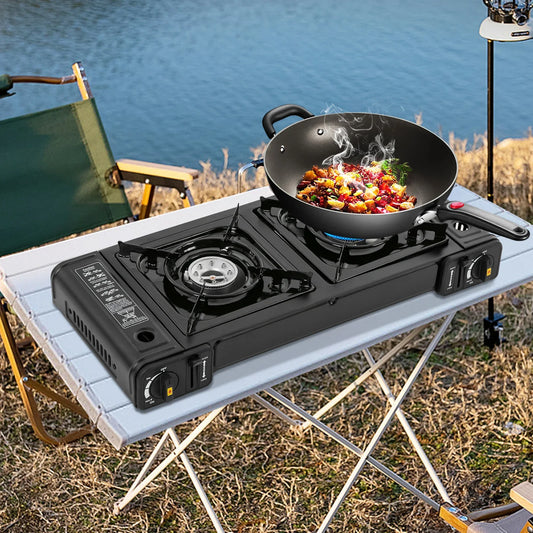 Portable Camping Stove, 2 Burners, Butane, Carrying Case, Adjustable Fire Power, Auto Ignition