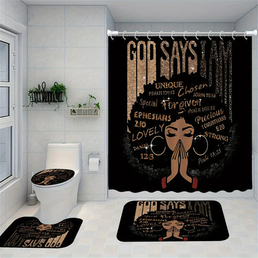 4PCS/set African-American Female Shower Curtain Set with 12 hooks