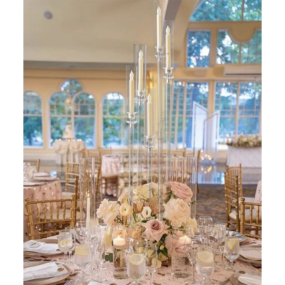 10PCS Acrylic 5 Arm Candelabra Candlestick Holder