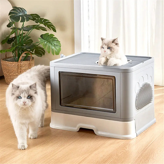 Foldable Cat Litter Box, Front Entry & Top Exit, with Litter Scoop