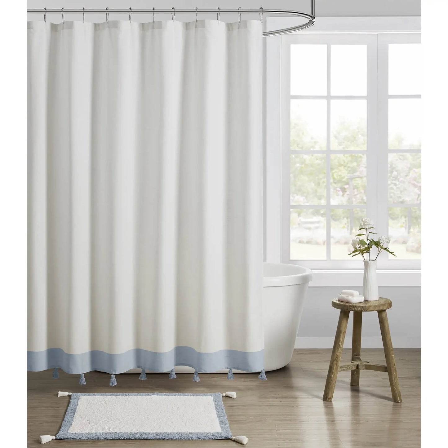 My Texas House Light Blue Tassel Fabric Shower Curtain, 72" x 72"